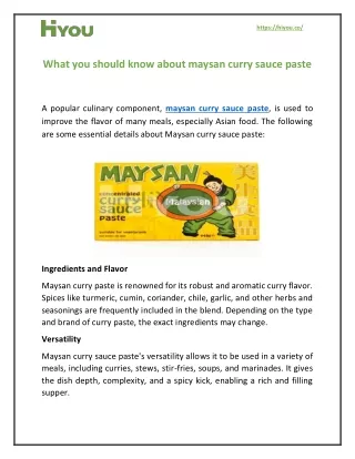 What you should Know about maysan curry sauce paste