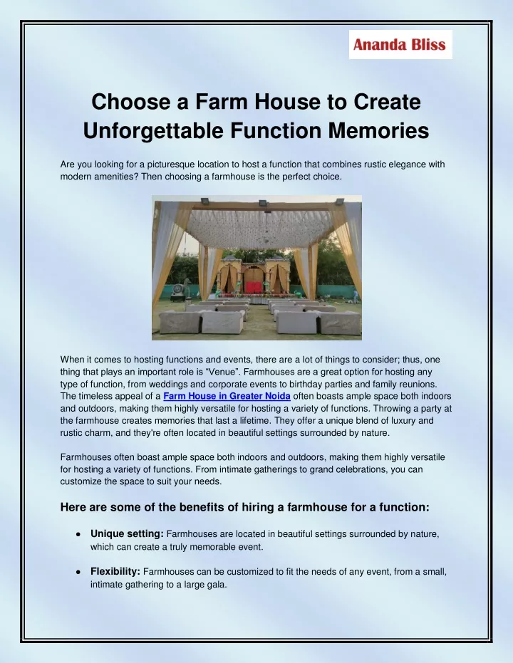 choose a farm house to create unforgettable