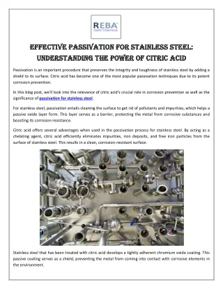 Effective Passivation for Stainless Steel Understanding the Power of Citric Acid