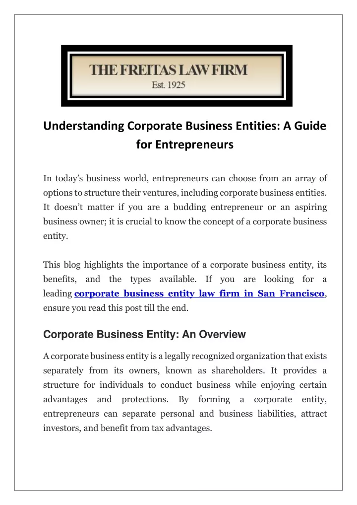 understanding corporate business entities a guide