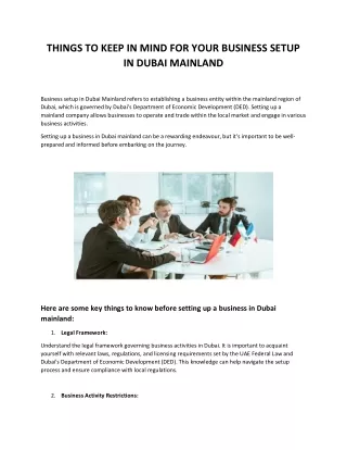 THINGS TO KEEP IN MIND FOR YOUR BUSINESS SETUP IN DUBAI MAINLAND
