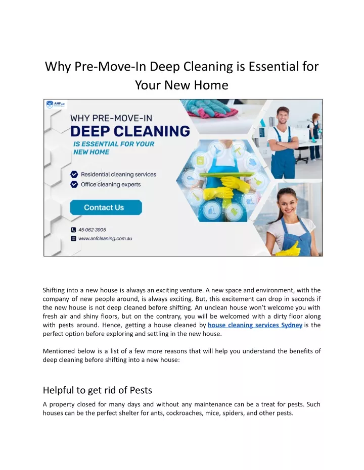 why pre move in deep cleaning is essential