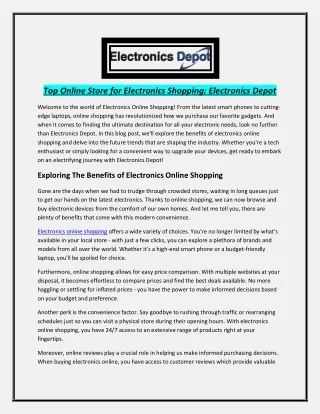Top Online Store for Electronics Shopping: Electronics Depot