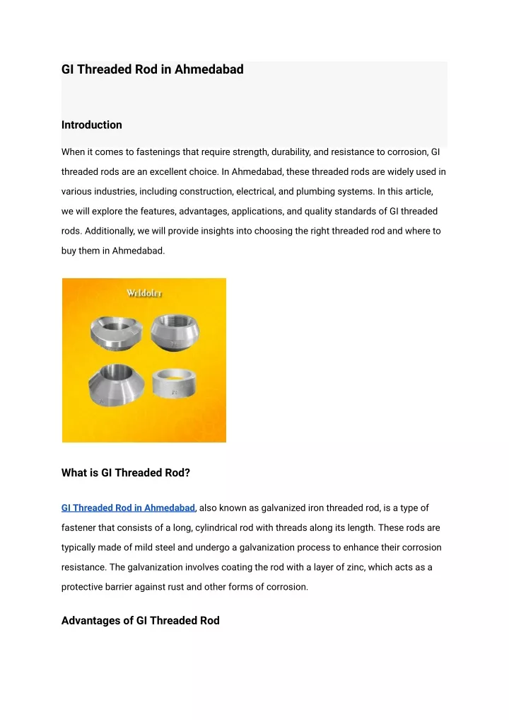 gi threaded rod in ahmedabad