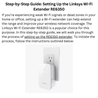 Step-by-Step Guide Setting Up the Linksys Wi-Fi Extender RE6350