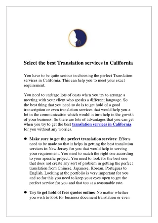 Select the best Translation services in California