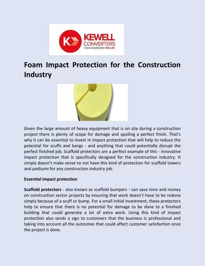 PPT - Foam Impact Protection for the Construction Industry - Kewell ...