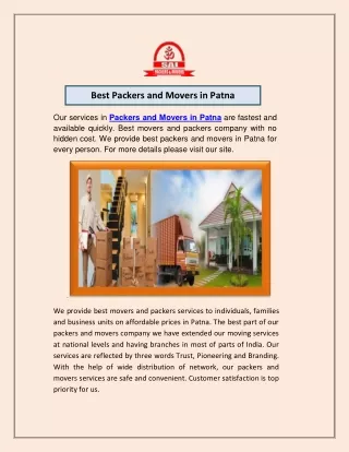 Best Packers and Movers in Patna