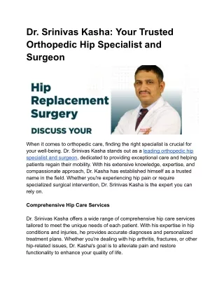Hip Replacement Surgeon - Dr Kasha