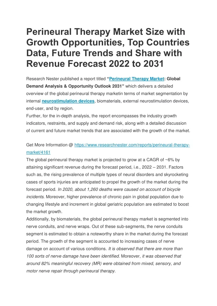 perineural therapy market size with growth