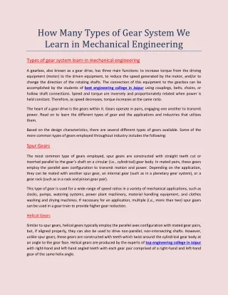 how many types of gear system we learn