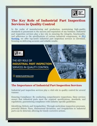 The Key Role of Industrial Part Inspection Services in Quality Control