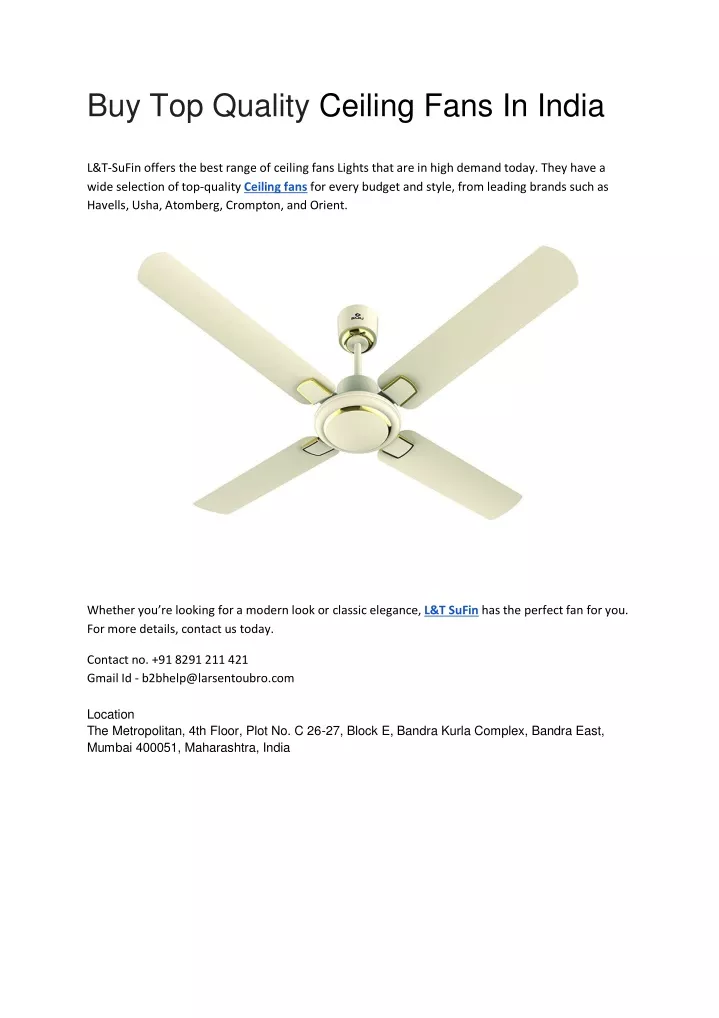 buy top quality ceiling fans in india