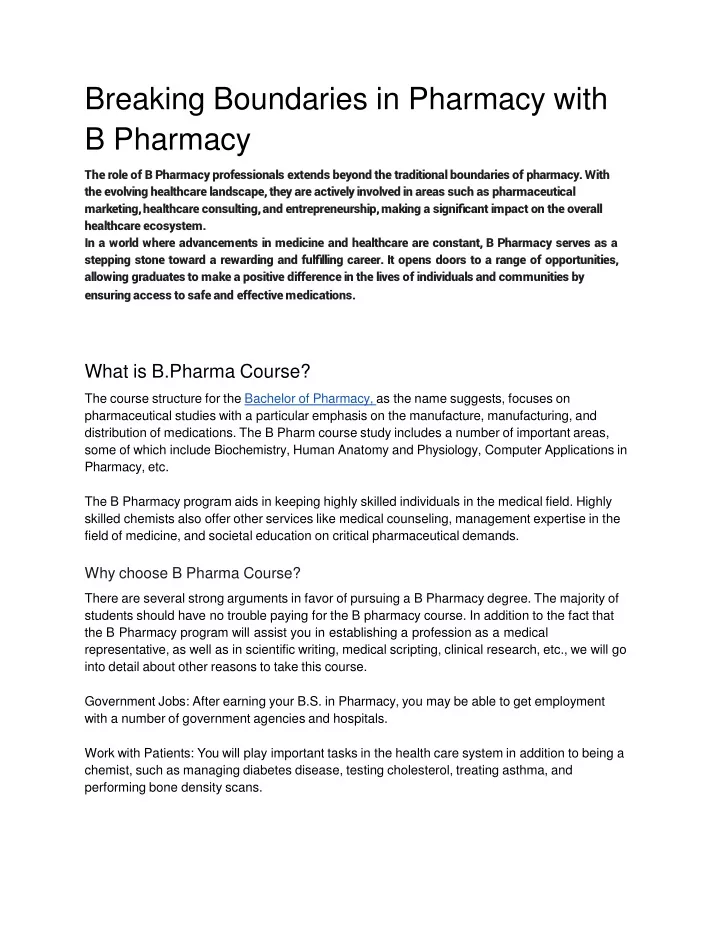 breaking boundaries in pharmacy with b pharmacy