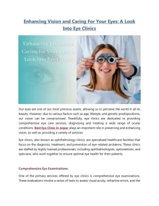 Enhancing Vision and Caring for Your Eyes-A Look into Eye Clinics