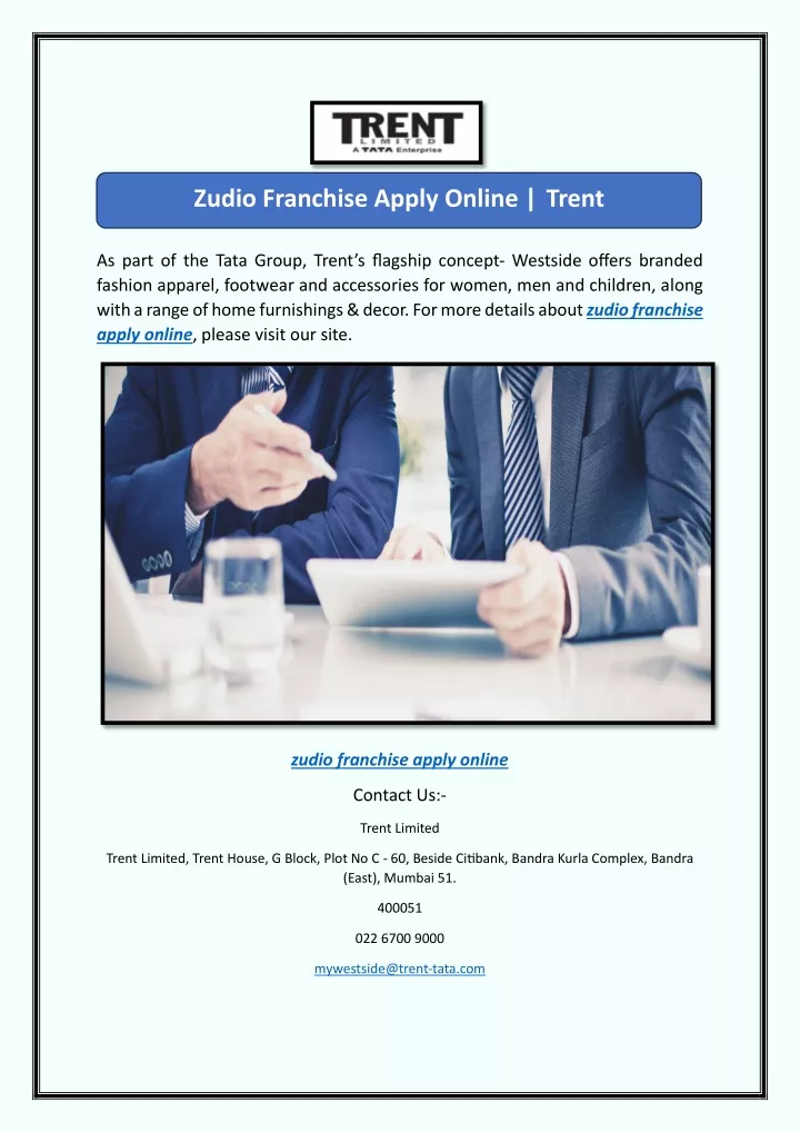 zudio franchise apply online trent