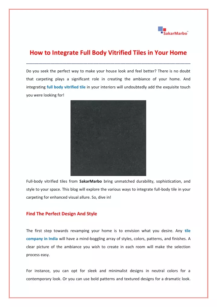 how to integrate full body vitrified tiles