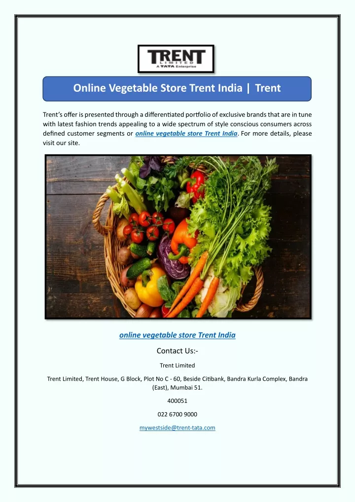 online vegetable store trent india trent