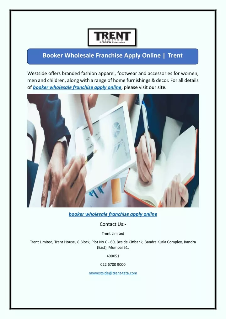 booker wholesale franchise apply online trent