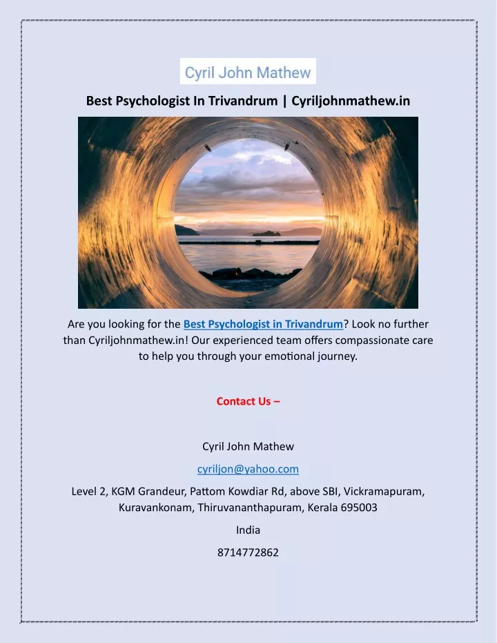 best psychologist in trivandrum cyriljohnmathew in