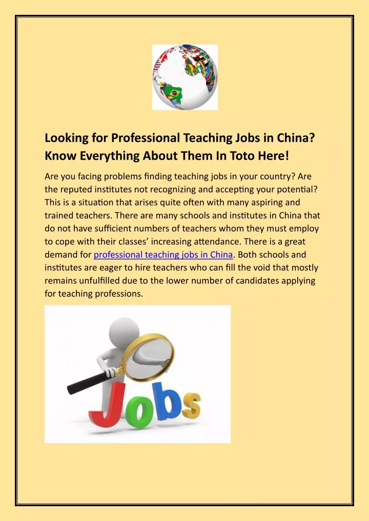 looking for professional teaching jobs in china
