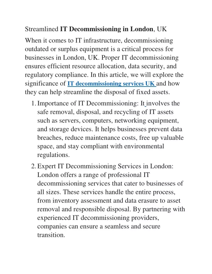 streamlined it decommissioning in london uk