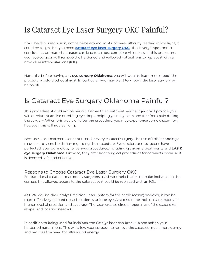 is cataract eye laser surgery okc painful