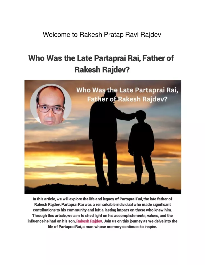 who was the late partaprai rai father of rakesh rajdev