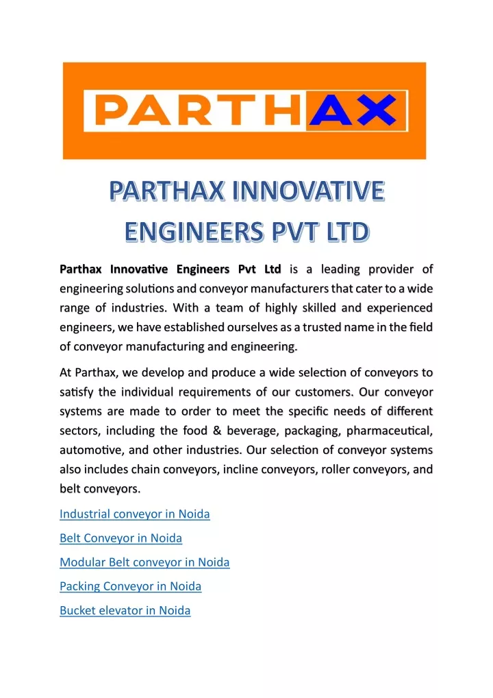 parthax innovative engineers pvt ltd is a leading