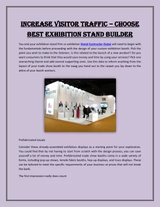 Increase Visitor Traffic – Choose Best Exhibition Stand Builder