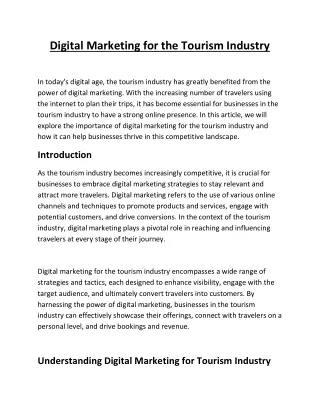 Digital Marketing for the Tourism Industry