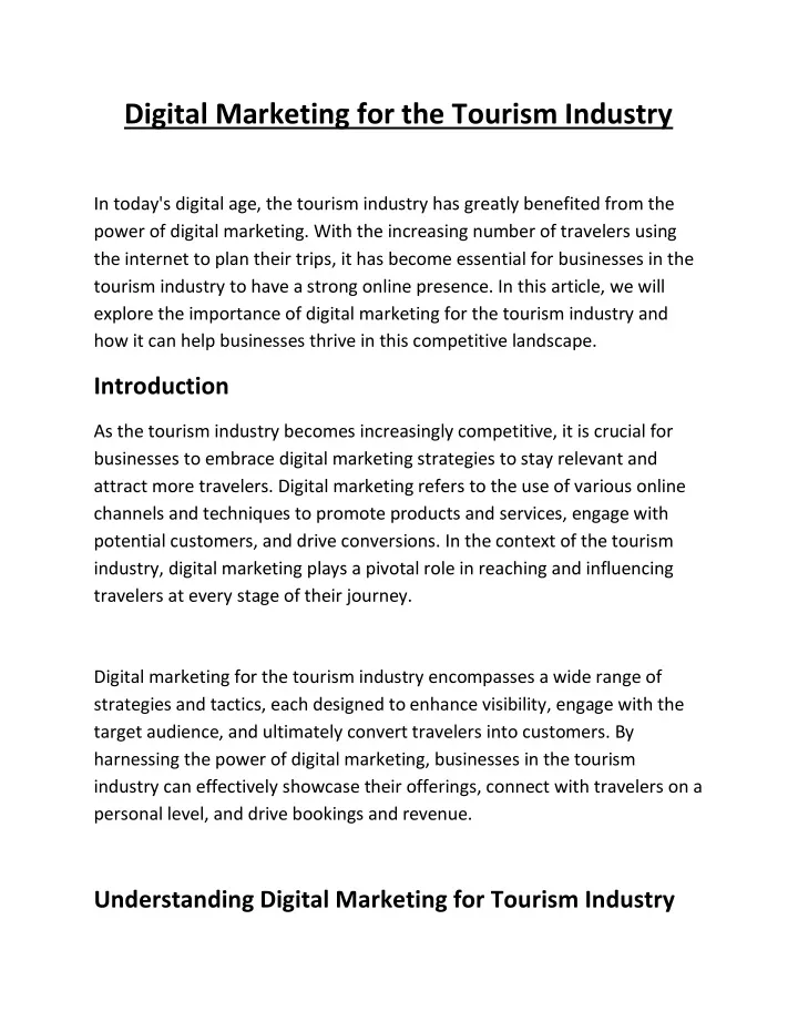 digital marketing for the tourism industry