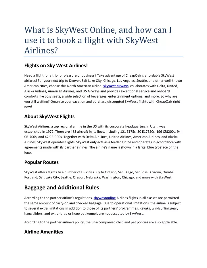 what is skywest online