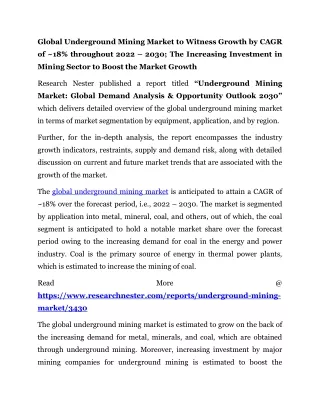 global underground mining market to witness