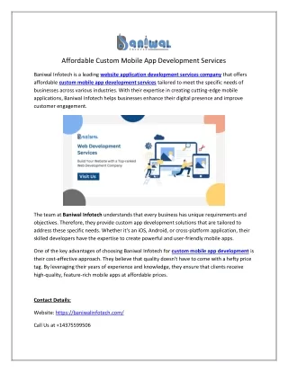 Baniwal Infotech: Your Trusted Partner for Custom Mobile App Development Service