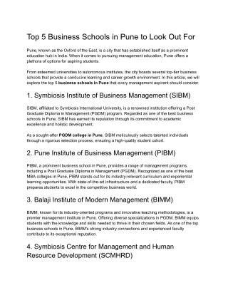 Top 5 Business Schools in Pune to Look Out For