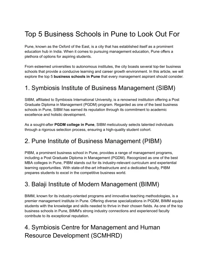 top 5 business schools in pune to look out for