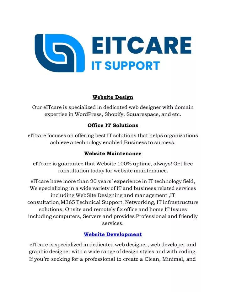 website design our eitcare is specialized