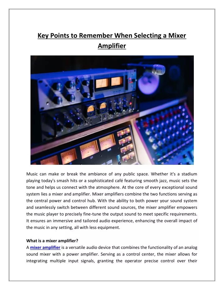 key points to remember when selecting a mixer