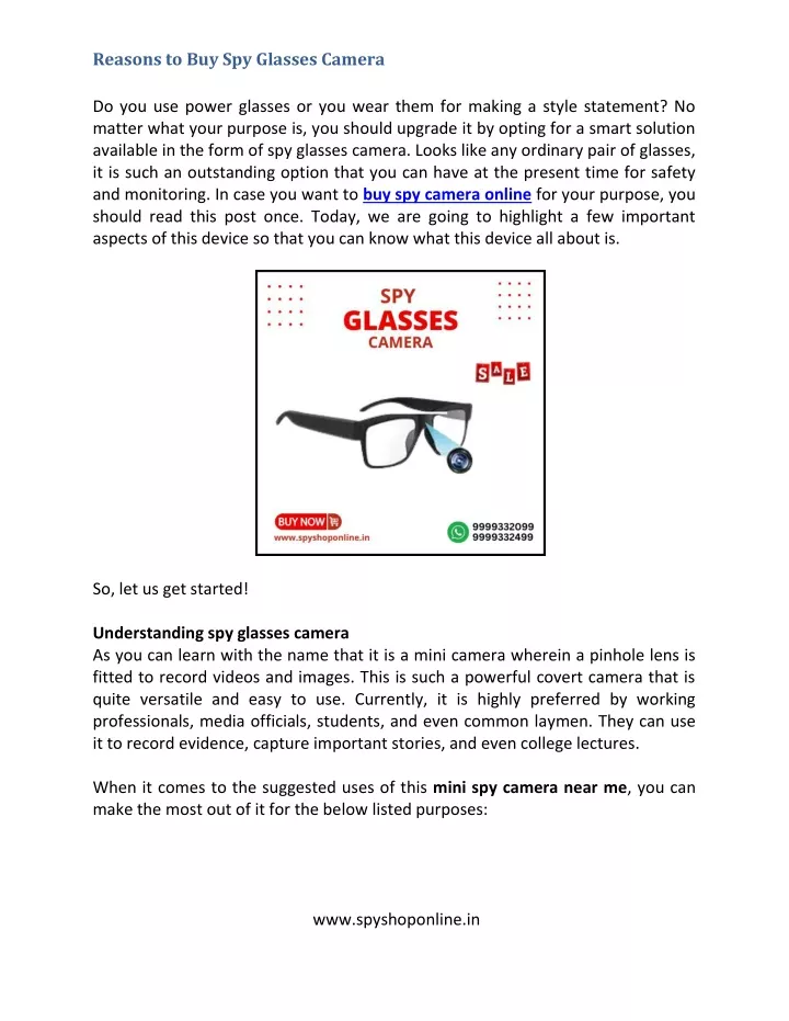reasons to buy spy glasses camera