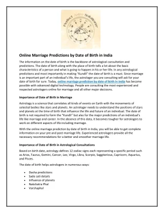 Online Marriage Predictions by Date of Birth in India