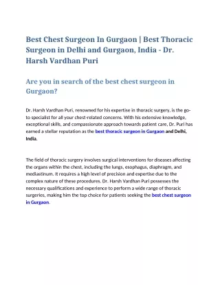 Best Chest Surgeon In Gurgaon | Best Thoracic Surgeon in Delhi and Gurgaon
