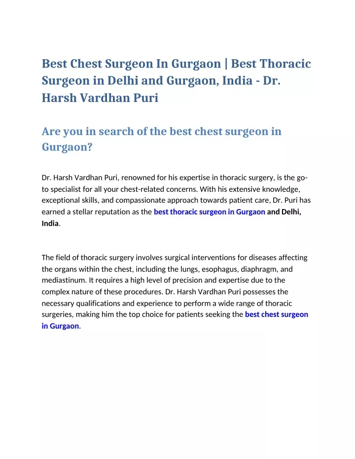 best chest surgeon in gurgaon best thoracic