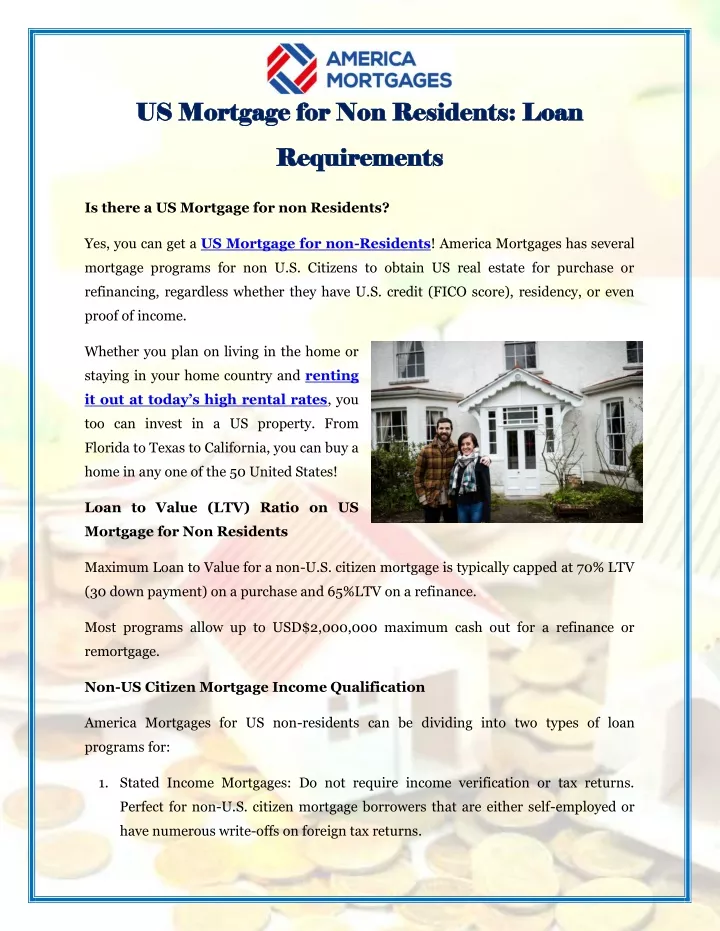 us mortgage for non residents loan us mortgage