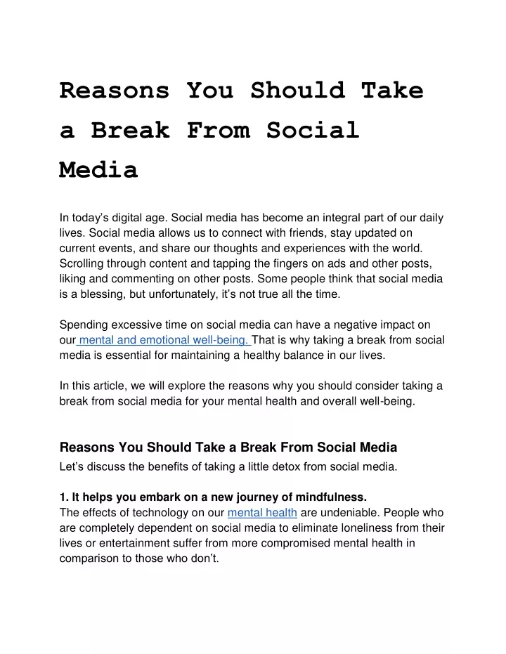 reasons you should take a break from social media