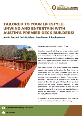 Tailored to Your Lifestyle: Unwind and Entertain with Austin's Premier Deck Buil