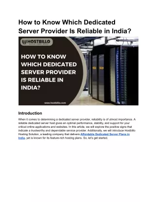 How to Know Which Dedicated Server Provider Is Reliable in India