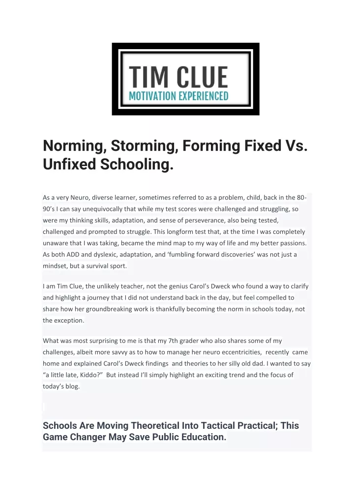 norming storming forming fixed vs unfixed