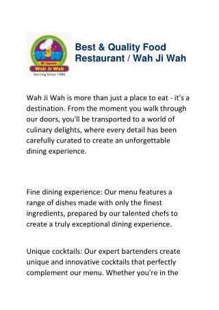 Wah Ji Wah: The Best Soya Chaap Restaurant in Delhi