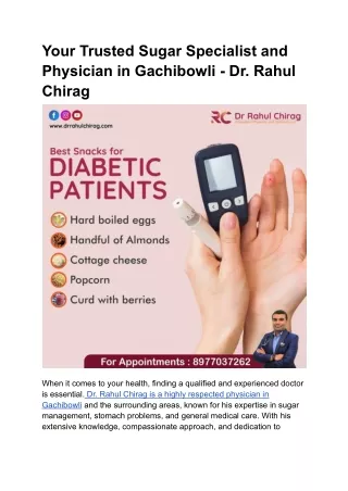Sugar Specialist and Physician in Gachibowli - Dr. Rahul Chirag
